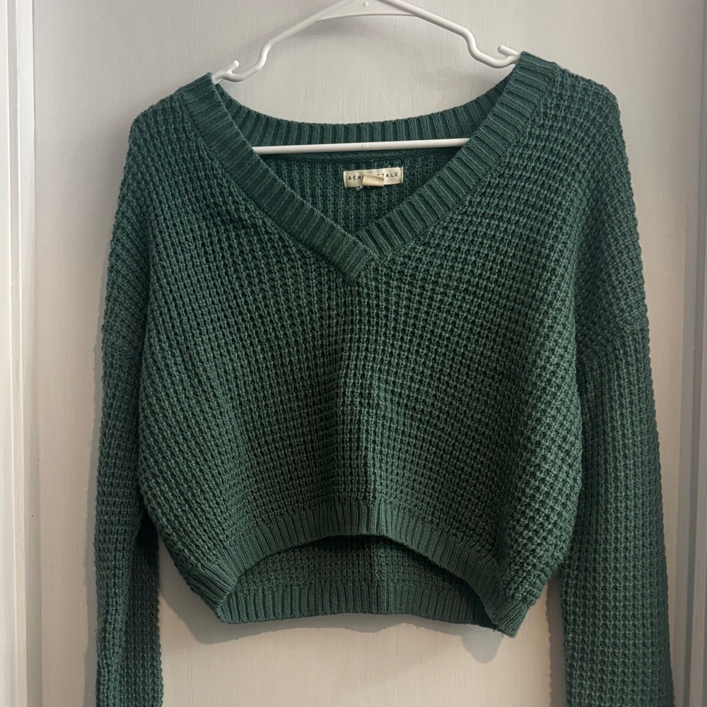 Aeropostale Forest V-Neck Waffle Sweater